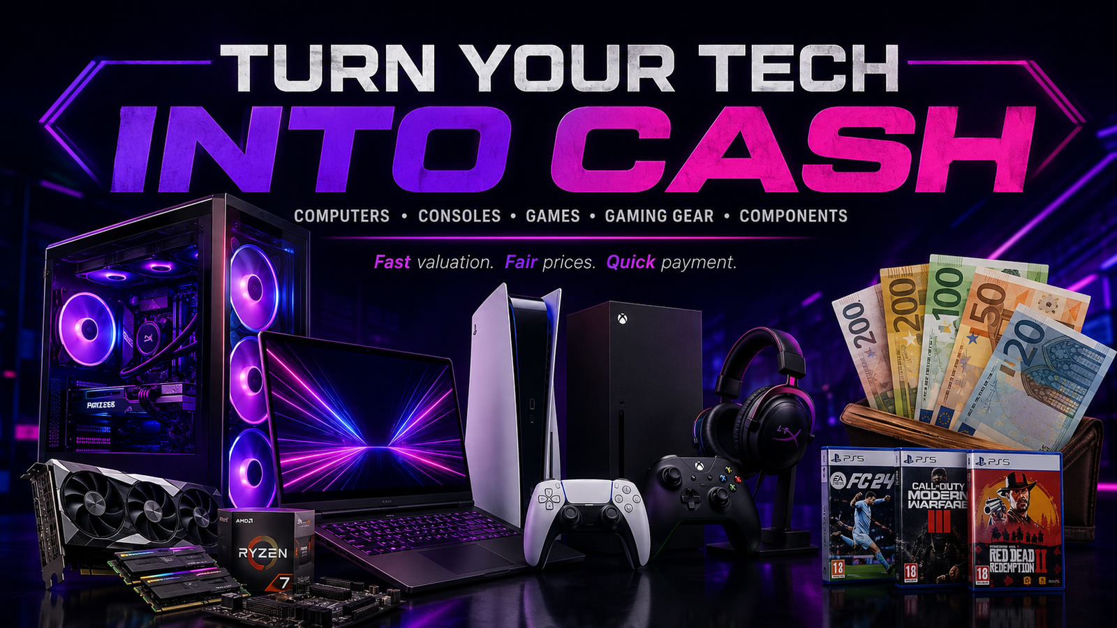 Sell gaming gear, PCs, laptops, consoles and electronics in Torrevieja and Alicante to PLAYZ